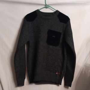 Buffalo David BittonMen's Gray Sweater with Black Cuordoroy Accents Size Small